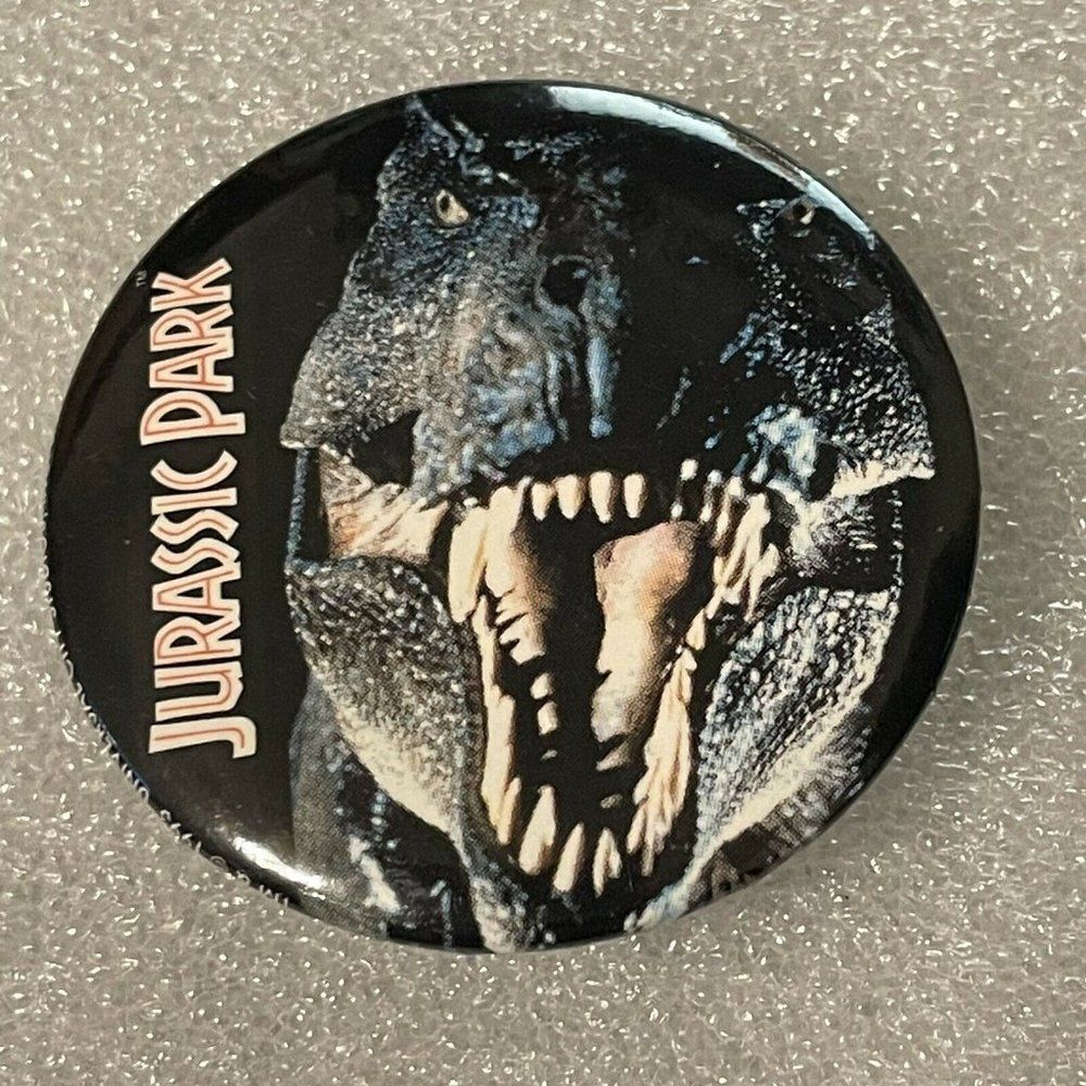 1993 Vintage Jurassic Dinosaur Open Mouth  Pin Back Pinback Button Badge